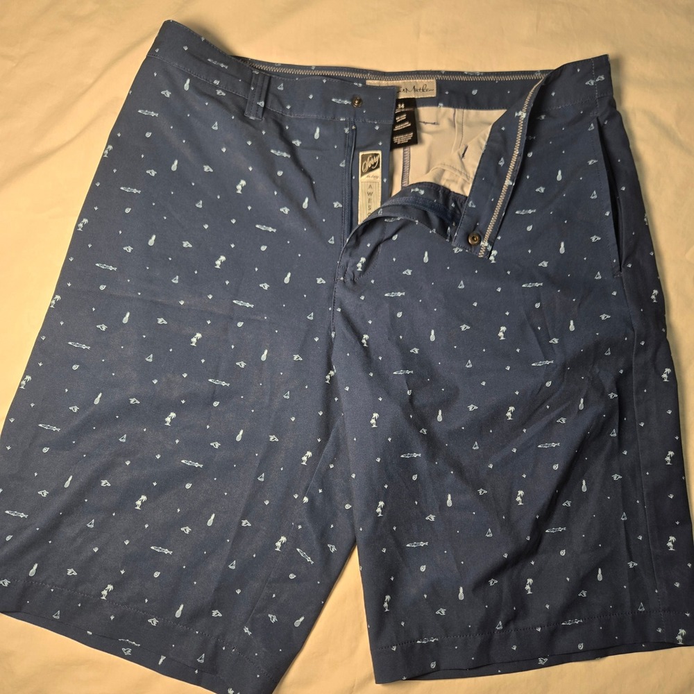 TravisMathew‎ Shorts Navy Blue Pineapple Palm Tree Golf Size 34 Stretch see pics